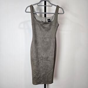 Nude Faux Suede Bodycon Sleeveless Tank Dress Gray Tan Minimalist Sexy‎ Small